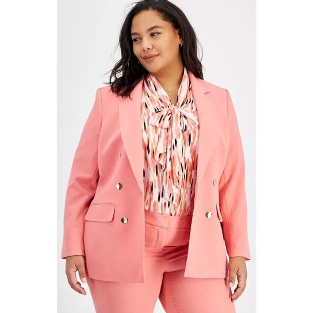 Bar III Plus Size Notched-Collar Blaze Coral Rose 3X NWT $139
